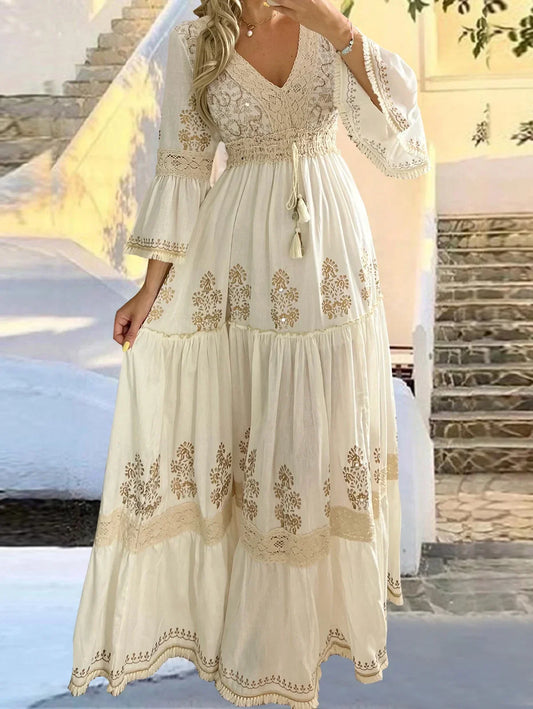 2025 Boho Lace Hollow Out Long Dress – Elegant Summer Beachwear